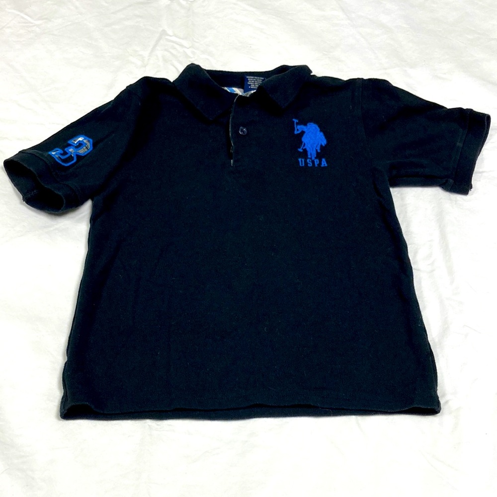 US Polo Association boys black short sleeve polo shirt size 7